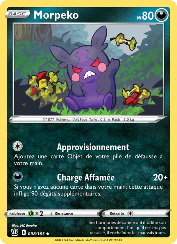 Carte Pokémon Morpeko 98/163 de l'extension Styles de combat