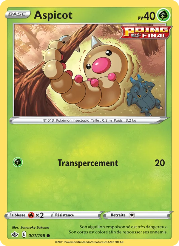 Carte Pokémon Aspicot 1/198 de l'extension Règne de Glace