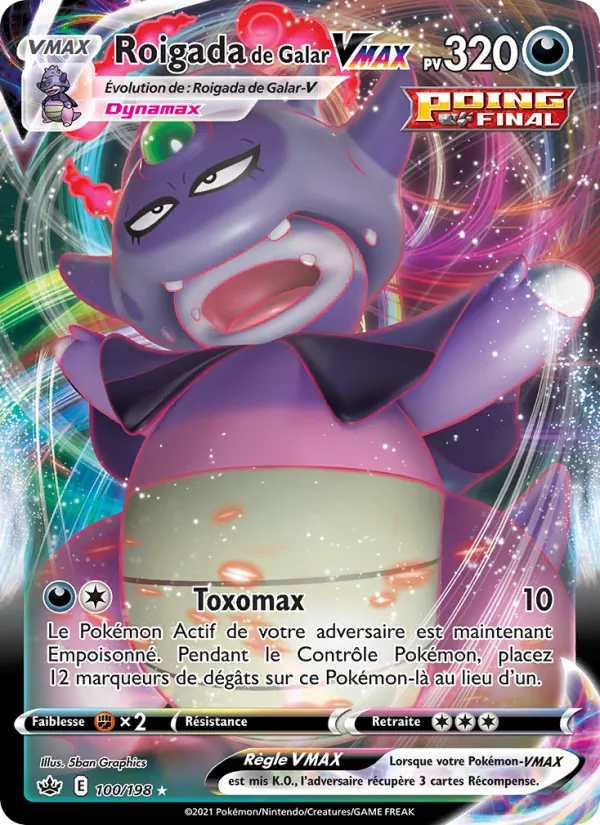 Carte Pokémon Roigada de Galar VMAX 100/198 de l'extension Règne de Glace