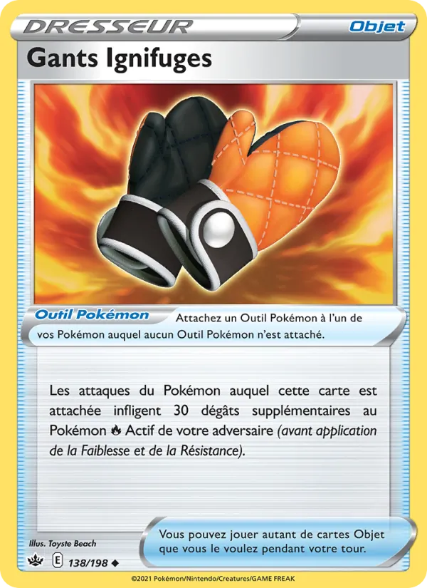 Carte Pokémon Gants Ignifuges 138/198 de l'extension Règne de Glace