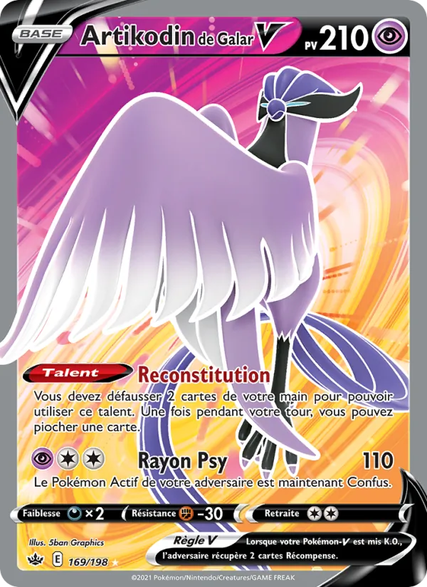 Carte Pokémon Artikodin de Galar V 169/198 de l'extension Règne de Glace
