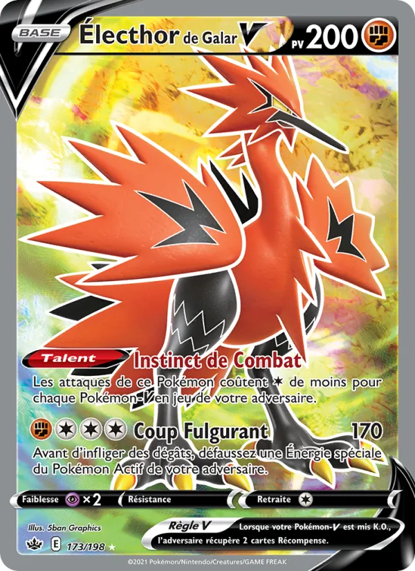 Carte Pokémon Électhor de Galar V 173/198 de l'extension Règne de Glace