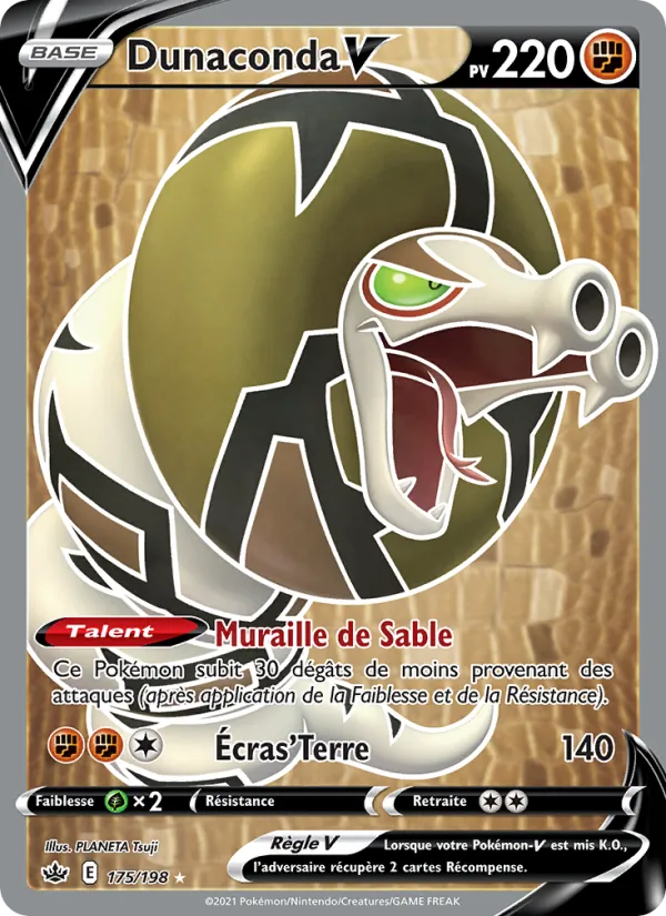 Carte Pokémon Dunaconda V 175/198 de l'extension Règne de Glace