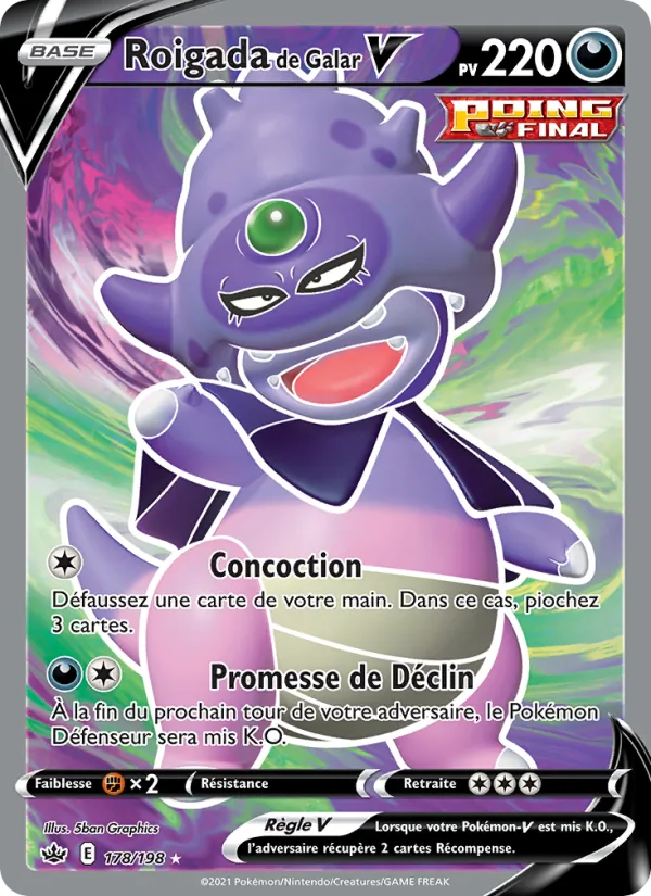 Carte Pokémon Roigada de Galar V 178/198 de l'extension Règne de Glace