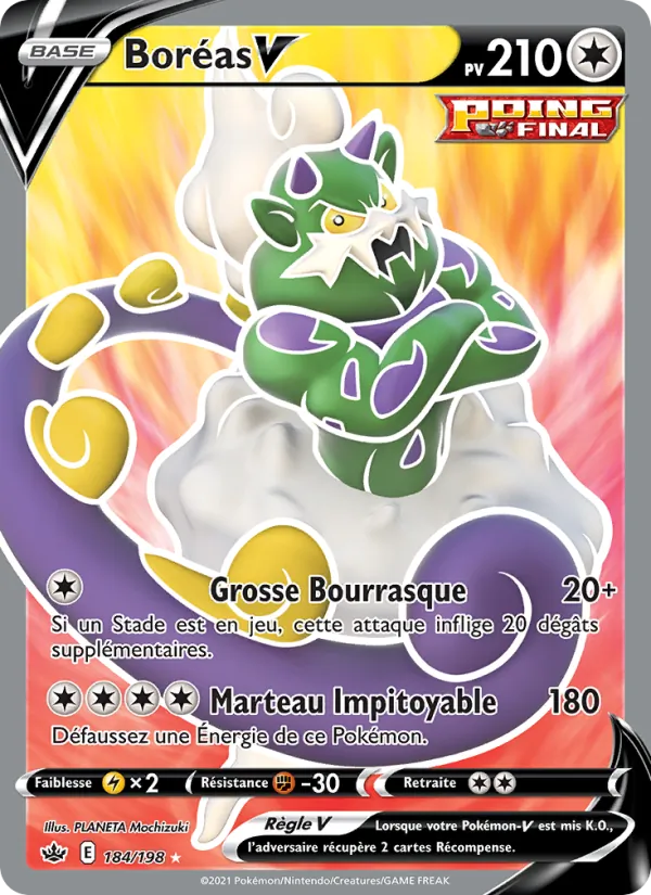 Carte Pokémon Boréas V 184/198 de l'extension Règne de Glace