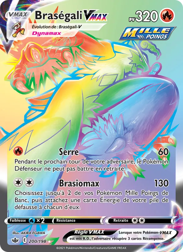 Carte Pokémon Braségali VMAX 200/198 de l'extension Règne de Glace