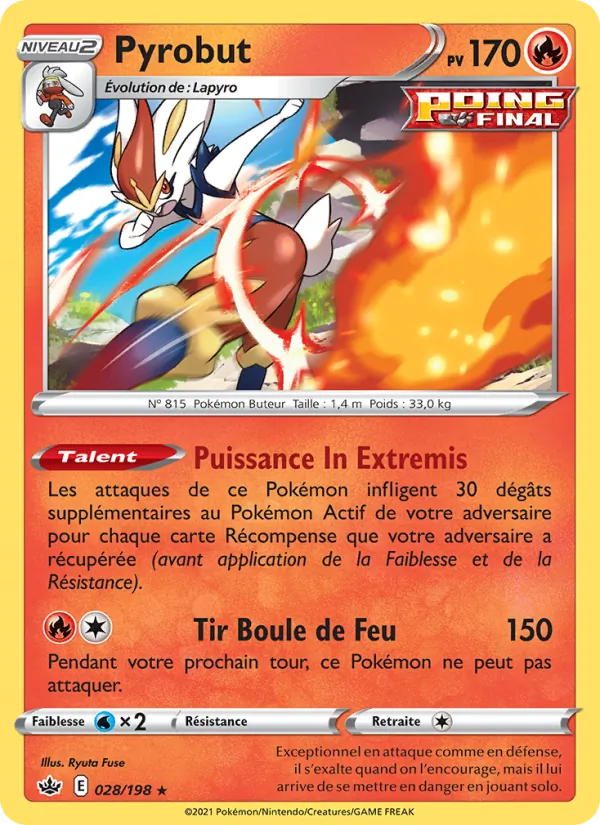 Carte Pokémon Pyrobut 28/198 de l'extension Règne de Glace