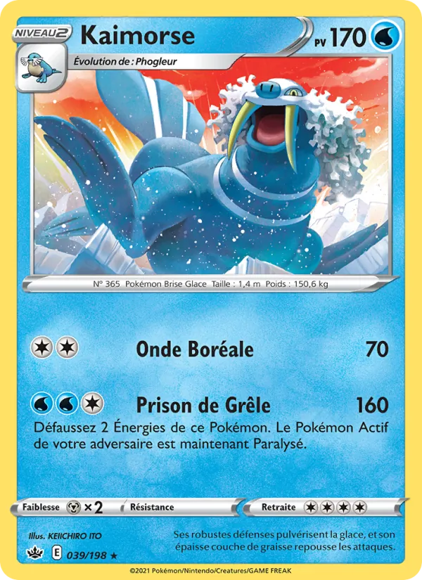 Carte Pokémon Kaimorse 39/198 de l'extension Règne de Glace