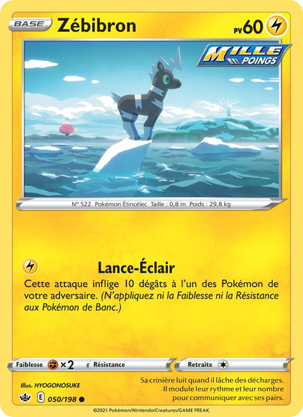 Carte Pokémon Zébibron 50/198 de l'extension Règne de Glace