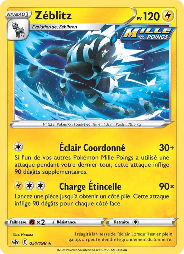 Carte Pokémon Zéblitz 51/198 de l'extension Règne de Glace