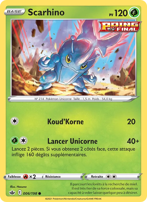 Carte Pokémon Scarhino 6/198 de l'extension Règne de Glace