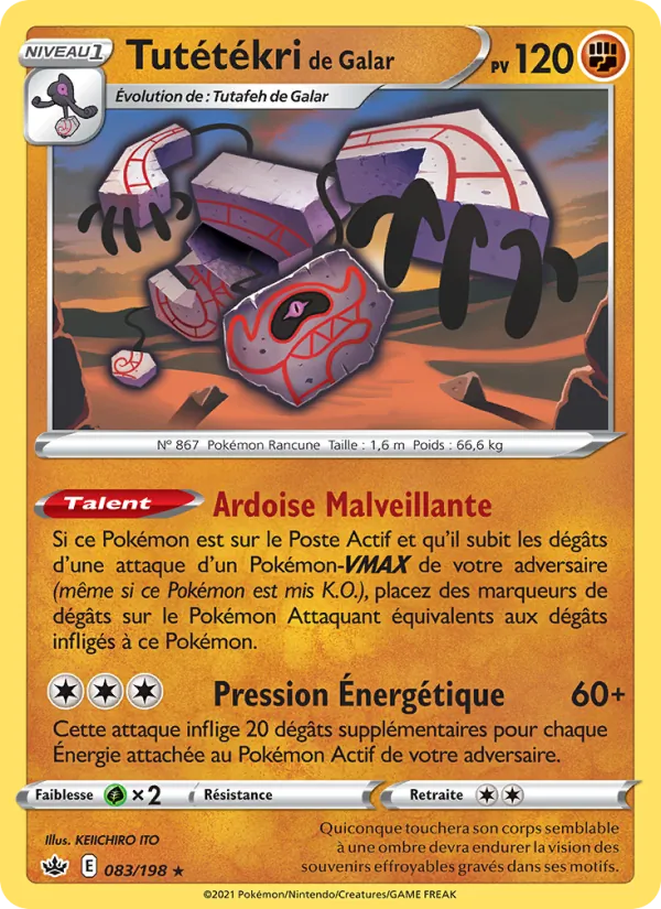 Carte Pokémon Tutétékri de Galar 83/198 de l'extension Règne de Glace