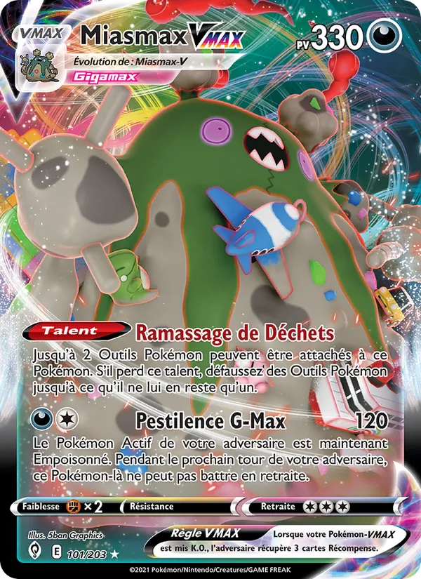 Carte Pokémon Miasmax VMAX 101/203 de l'extension Évolution Céleste
