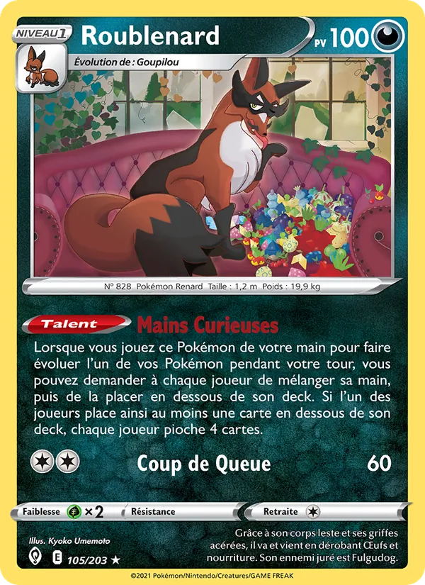 Carte Pokémon Roublenard 105/203 de l'extension Évolution Céleste
