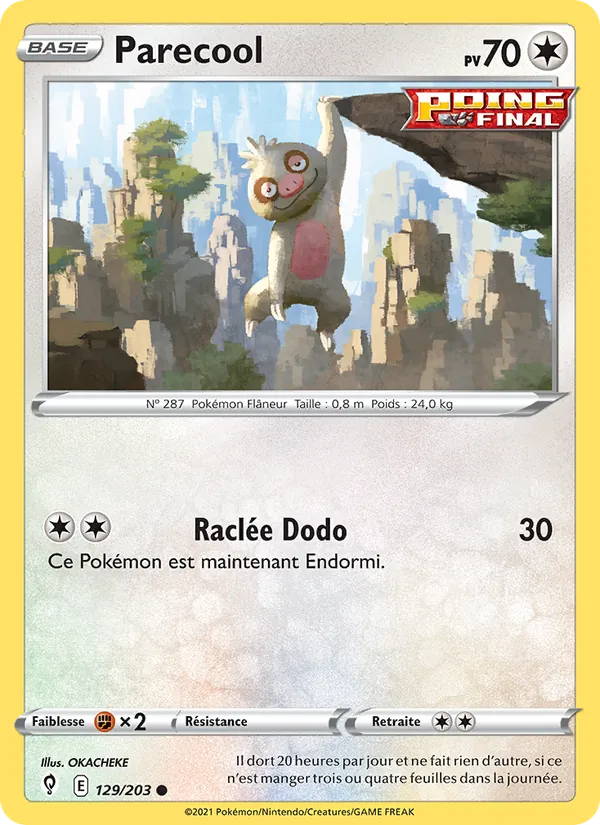Carte Pokémon Parecool 129/203 de l'extension Évolution Céleste