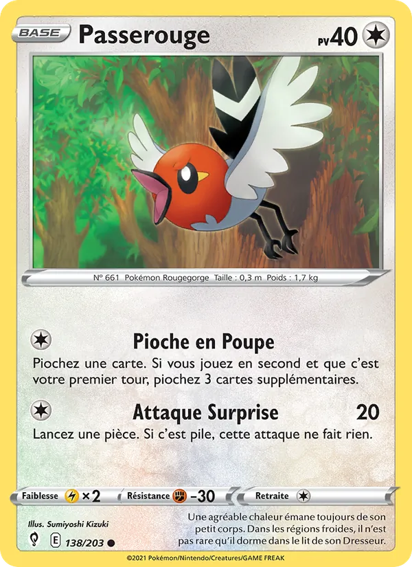 Carte Pokémon Passerouge 138/203 de l'extension Évolution Céleste