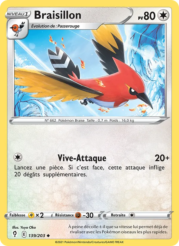 Carte Pokémon Braisillon 139/203 de l'extension Évolution Céleste