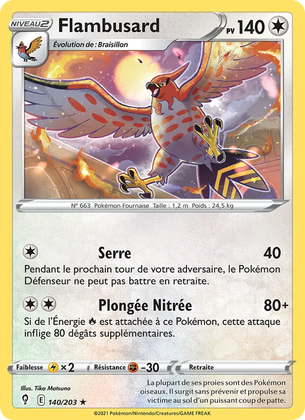 Carte Pokémon Flambusard 140/203 de l'extension Évolution Céleste
