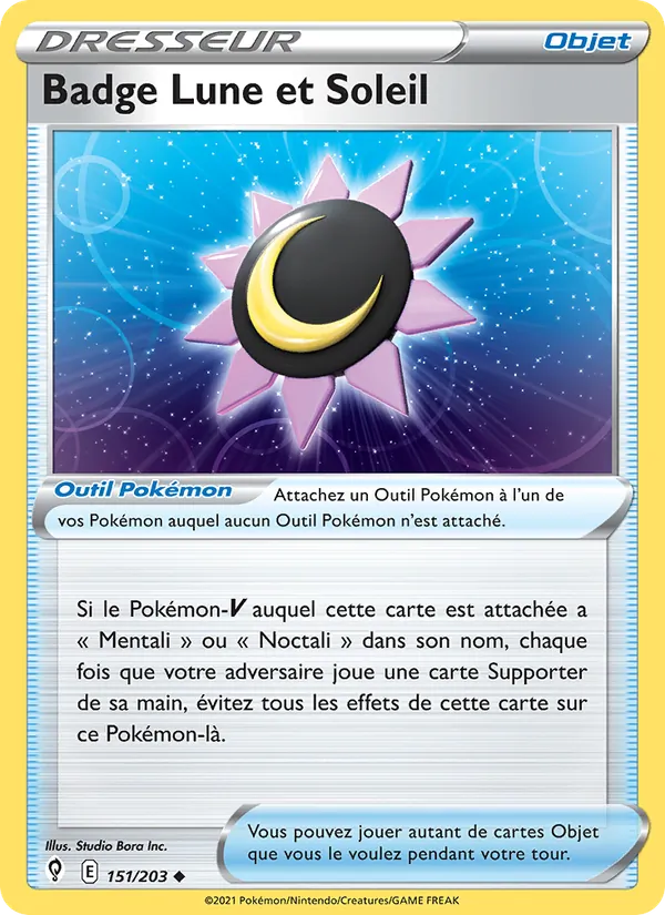 Carte Pokémon Badge Lune et Soleil 151/203 de l'extension Évolution Céleste