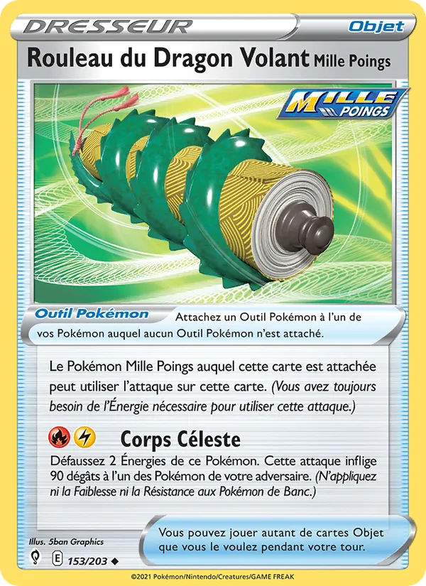 Carte Pokémon Rouleau du Dragon Volant Mille Poings 153/203 de l'extension Évolution Céleste