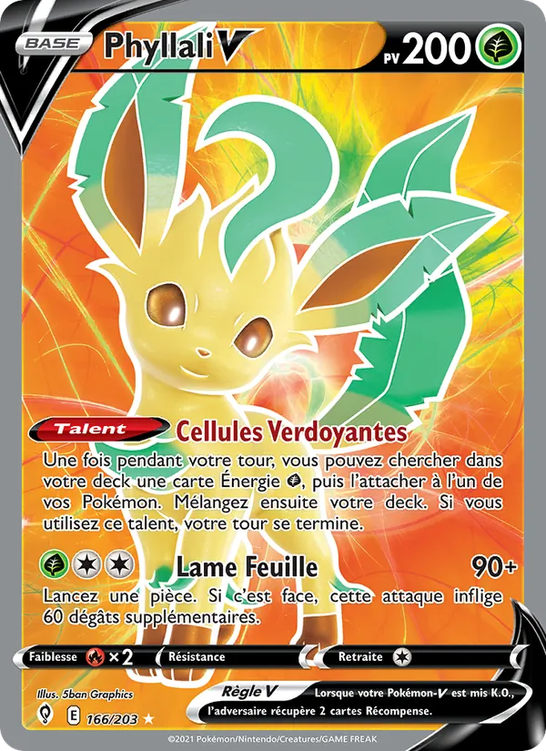 Carte Pokémon Phyllali V 166/203 de l'extension Évolution Céleste