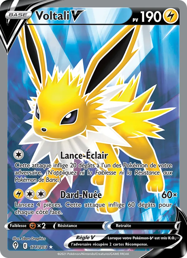 Carte Pokémon Voltali V 177/203 de l'extension Évolution Céleste