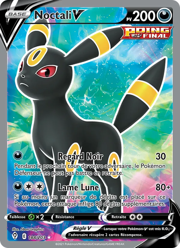 Carte Pokémon Noctali V 188/203 de l'extension Évolution Céleste