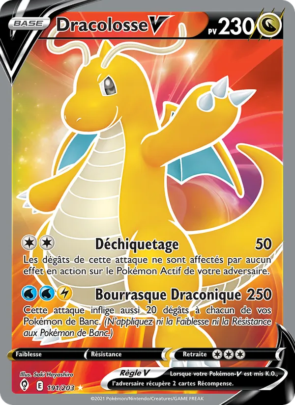 Carte Pokémon Dracolosse V 191/203 de l'extension Évolution Céleste