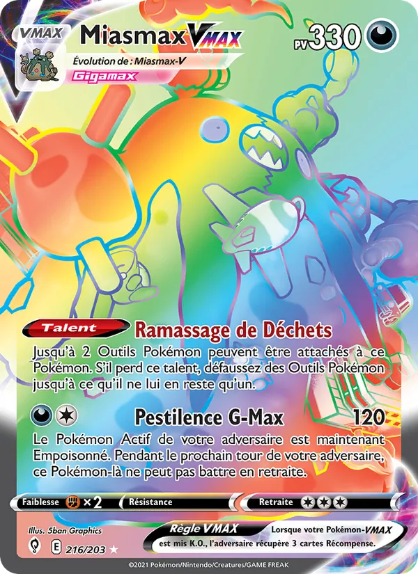 Carte Pokémon Miasmax VMAX 216/203 de l'extension Évolution Céleste