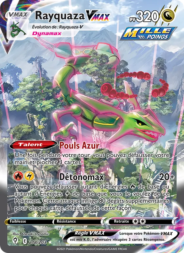 Carte Pokémon Rayquaza VMAX 218/203 de l'extension Évolution Céleste