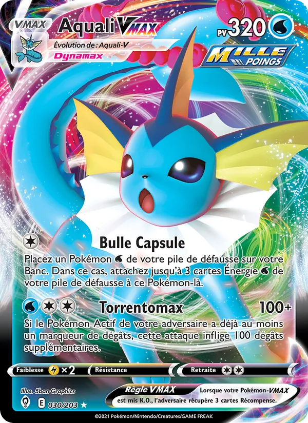 Carte Pokémon Aquali VMAX 30/203 de l'extension Évolution Céleste