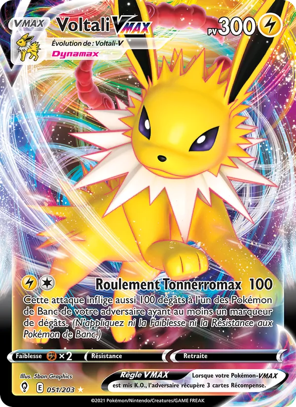 Carte Pokémon Voltali VMAX 51/203 de l'extension Évolution Céleste