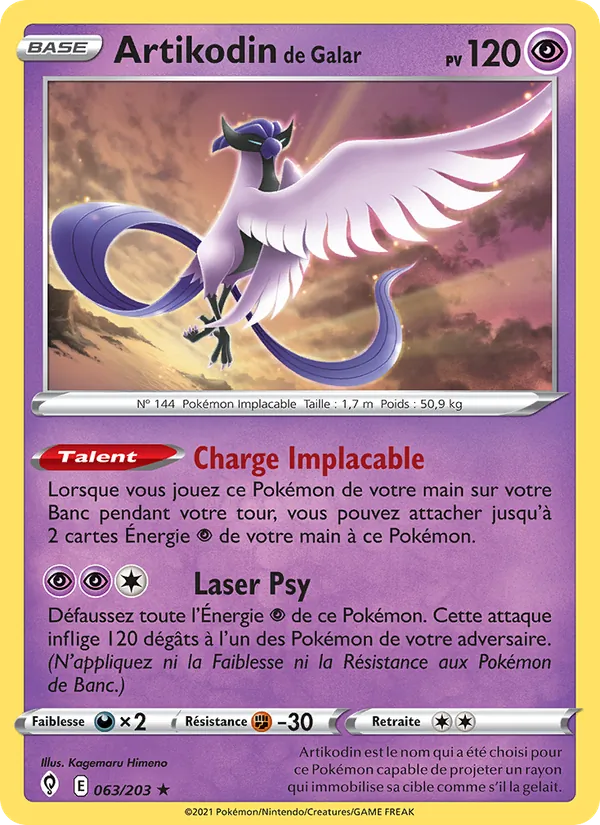 Carte Pokémon Artikodin de Galar 63/203 de l'extension Évolution Céleste