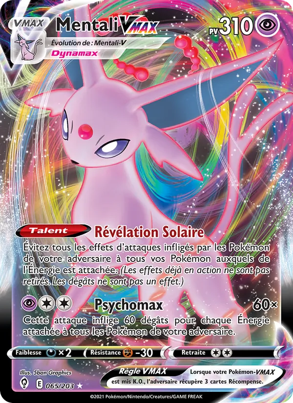 Carte Pokémon Mentali VMAX 65/203 de l'extension Évolution Céleste