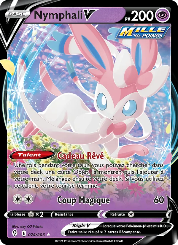 Carte Pokémon Nymphali V 74/203 de l'extension Évolution Céleste