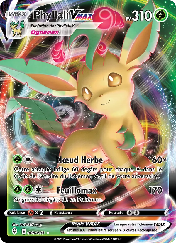 Carte Pokémon Phyllali VMAX 8/203 de l'extension Évolution Céleste