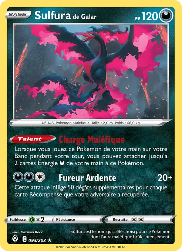Carte Pokémon Sulfura de Galar 93/203 de l'extension Évolution Céleste