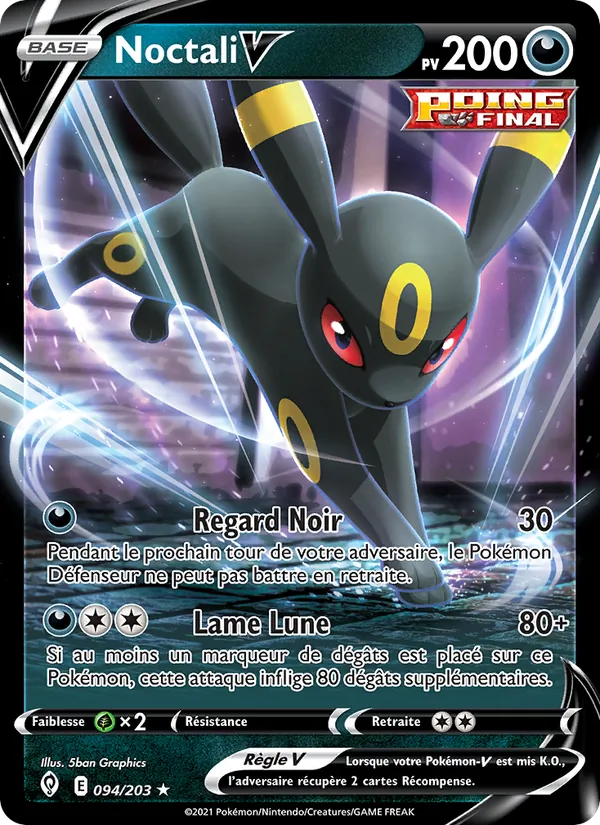 Carte Pokémon Noctali V 94/203 de l'extension Évolution Céleste