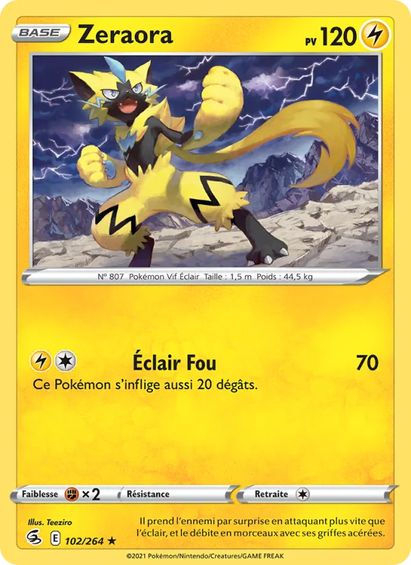 Carte Pokémon Zeraora 102/264 de l'extension Poing de Fusion