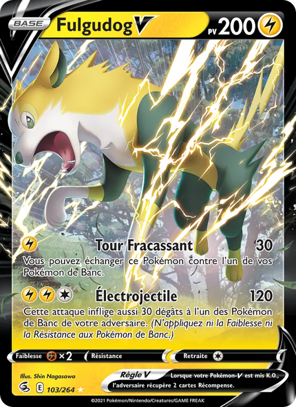 Carte Pokémon Fulgudog V 103/264 de l'extension Poing de Fusion