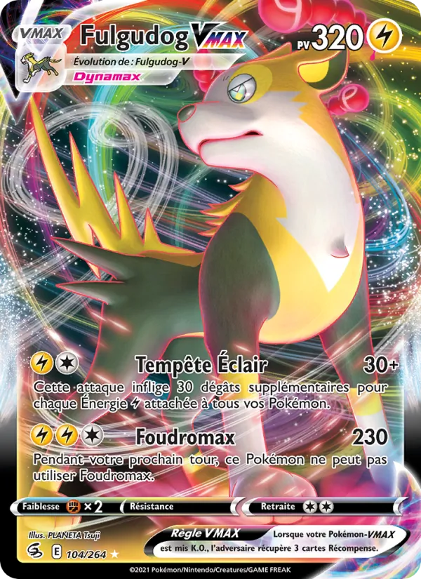 Carte Pokémon Fulgudog VMAX 104/264 de l'extension Poing de Fusion