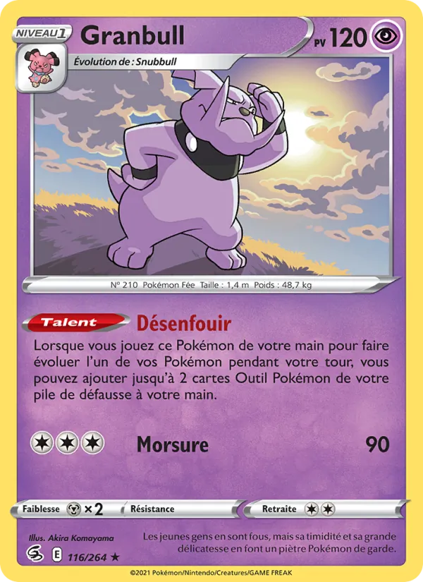 Carte Pokémon Granbull 116/264 de l'extension Poing de Fusion
