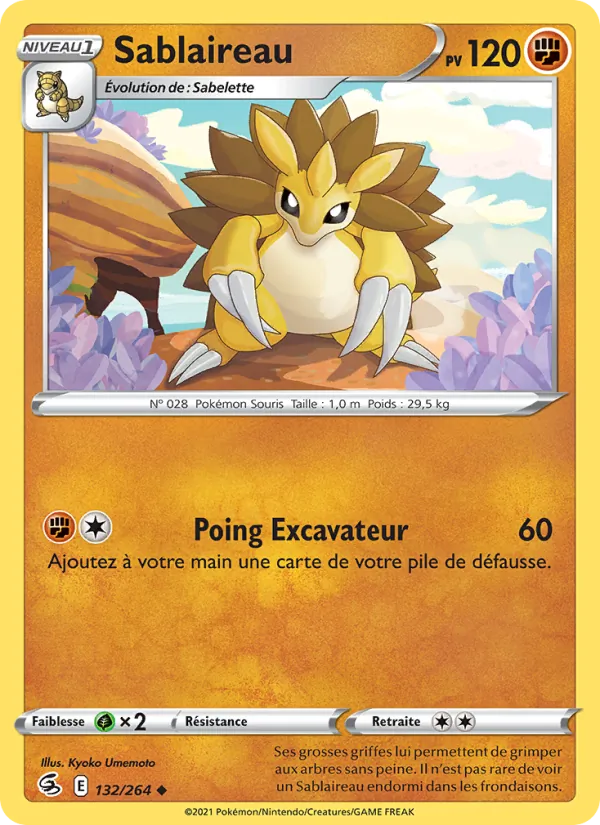 Carte Pokémon Sablaireau 132/264 de l'extension Poing de Fusion