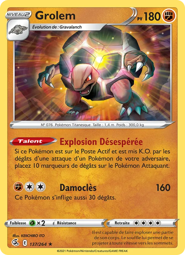 Carte Pokémon Grolem 137/264 de l'extension Poing de Fusion