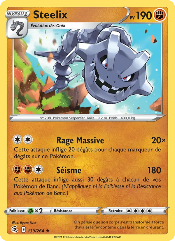 Carte Pokémon Steelix 139/264 de l'extension Poing de Fusion
