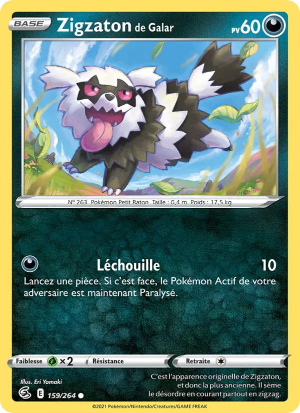 Carte Pokémon Zigzaton de Galar 159/264 de l'extension Poing de Fusion