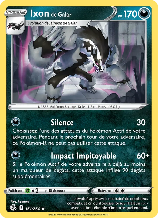 Carte Pokémon Ixon de Galar 161/264 de l'extension Poing de Fusion