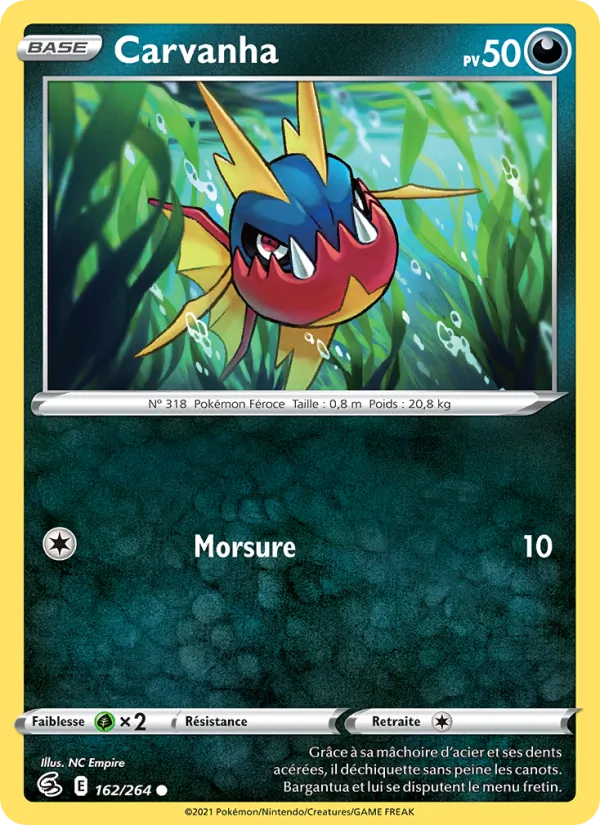 Carte Pokémon Carvanha 162/264 de l'extension Poing de Fusion