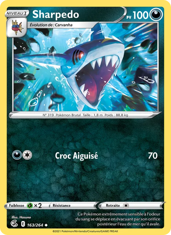 Carte Pokémon Sharpedo 163/264 de l'extension Poing de Fusion