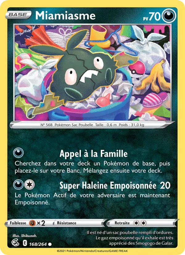 Carte Pokémon Miamiasme 168/264 de l'extension Poing de Fusion